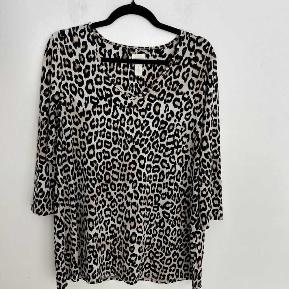 Chico's Women's 1/M V-Neck 3/4 Sleeve Animal Print Blouse